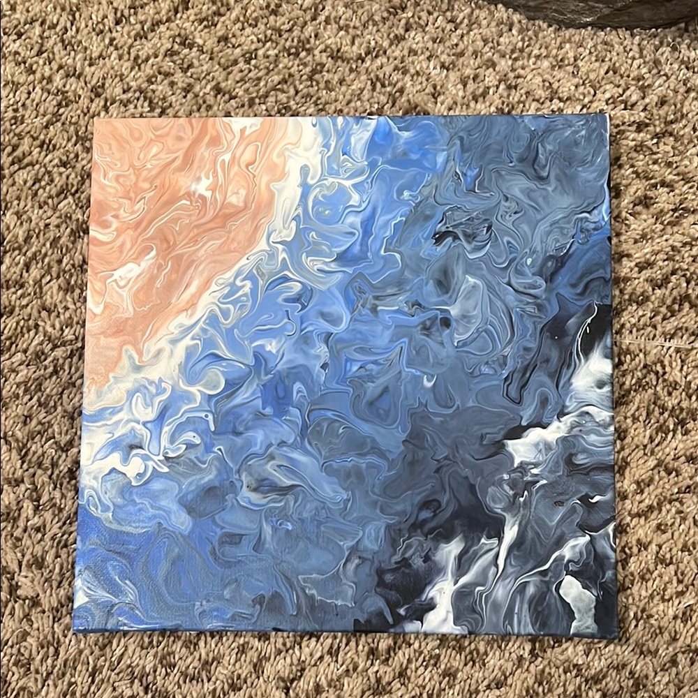 “Beach”. Abstract Blue and Orange Canvas Art
